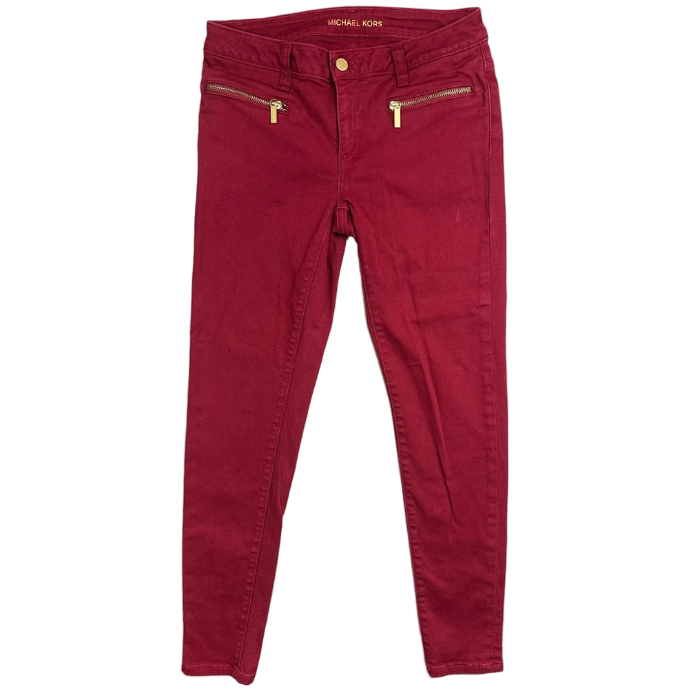 Michael Kors Red Izzy Skinny Jean Women’s Size 4 Gold zipper Pockets